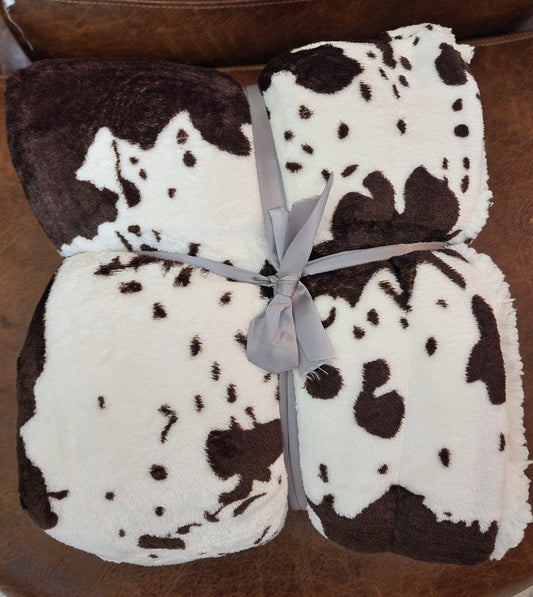 Sherpa COW PRINT BLANKET - Brown and White