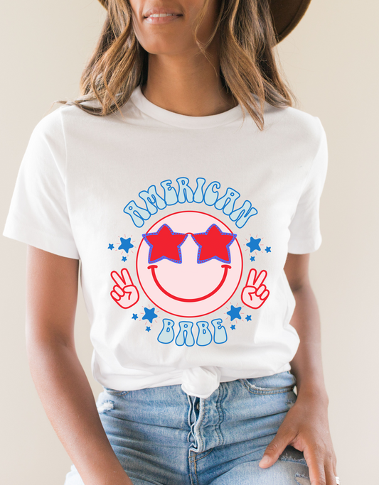 American Babe White Graphic Tee