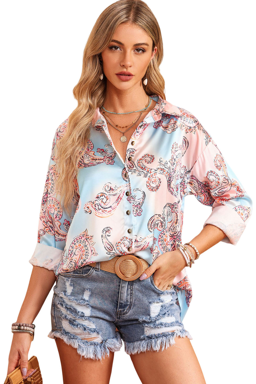 Printed Long Sleeve Collared Shirt